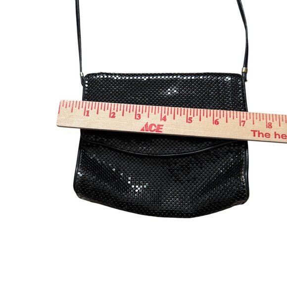 Whiting and Davis Black Mesh Evening Bag With Long Strap & Snap Closure - Picture 3 of 7